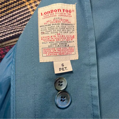 London Fog Vtg 70s Women’s 6P Blue Trench Coat USA Removable Lining Petite Belt