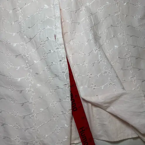 Vintage Dorian Womens Pink Cotton Robe House Coat Eyelet Cottagecore Lined Size L