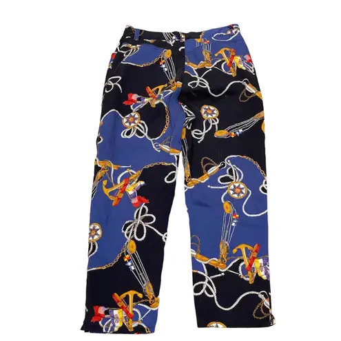 Ralph Lauren Vintage 90s Nautical Printed Sailing Pants Ankle High Rise 6 Petite Blue Gold Red