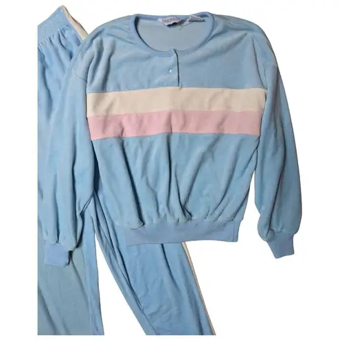 Vtg 1980s Favorites Pastel Blue Pink Trans Flag Velvet Velour 2 Pc Track Suit M Size M
