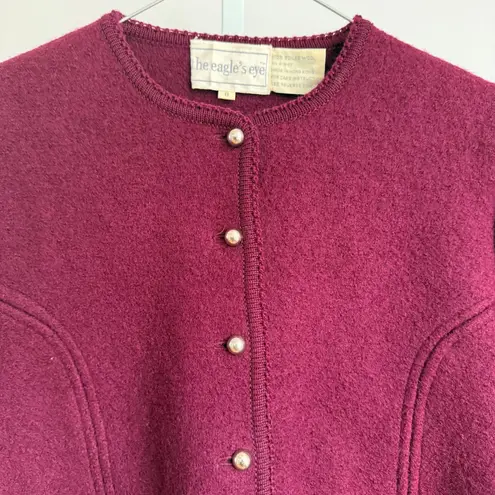 The Eagle's Eye Vintage Womens Boiled Wool Cardigan Sweater Burgundy Size 8 NWT Purple