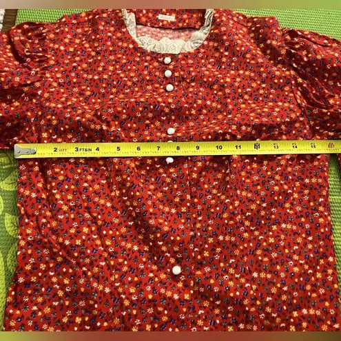 1970's Vintage VICTORIAN Edwardian Style CALICO Prairie Blouse Red Size XS