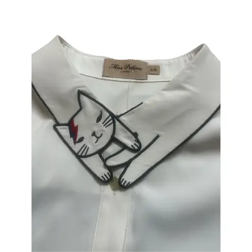 Miss Patina London kitty cat collar button down shirt S/M Black Size M