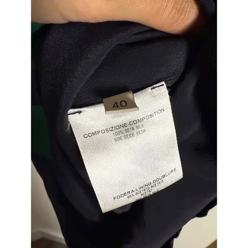 Stella McCartney Navy Green Striped One Shoulder Silk Shift Mini Dress Medium