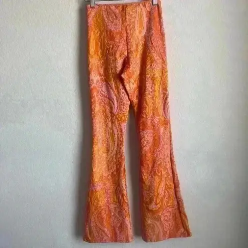 ZARA  Orange Pink Paisley Retro‎ Hippie Flare Elastic Waist Pants Size S-NWT