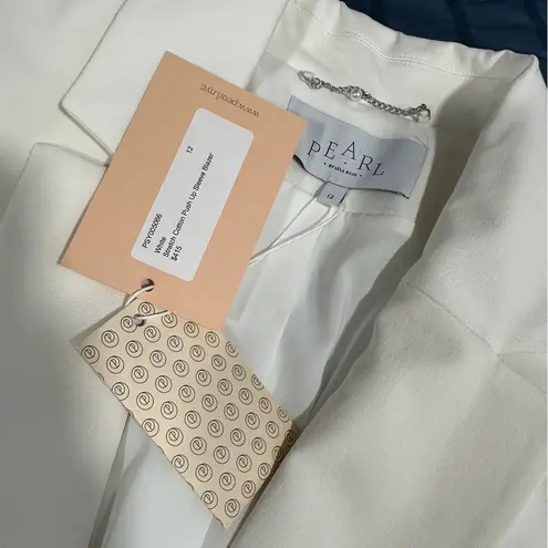 Pearl By Lela Rose Size M/L White Stretch Cotton Push Up Sleeve Blazer Coastal