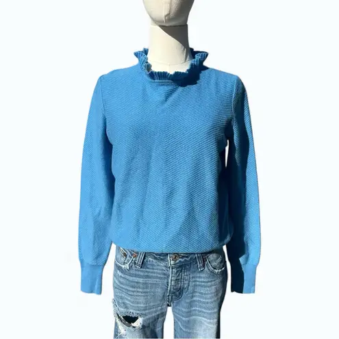 J.Crew  Blue Ruffle Neck Wool Blend Textured Sweater - Size S