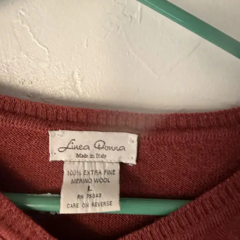 Linea Donna Sweater Vintage Large Red V Neck Pullover Merino Wool Made Italy