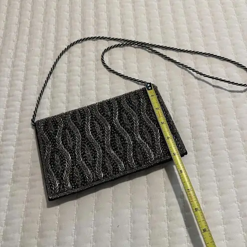 Women’s Black & Clear Beaded Bead Thin Shoulder Bag Evening Purse