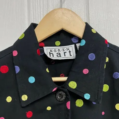 Vintage Embroidered colorful polka dot button down jacket/blazer 100%cotton M Blue Size M
