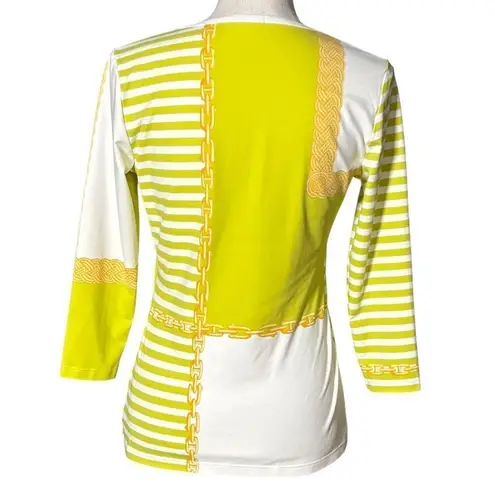 J. McLaughlin Top Size Small Catalina Cloth Green Chain Stripe 3/4 Sleeve Preppy - Image 3