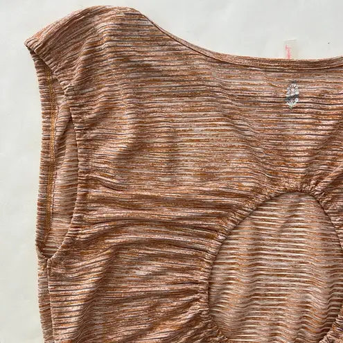 Free People Movement Tied And True Open Back Tee Orange Stripe L Size L