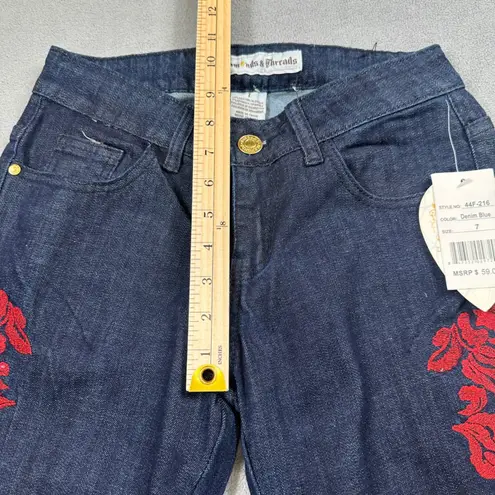 NWT Diamonds & Threads Jeans 7 Womens Low Rise Blue Red Embroidery Floral Denim Size undefined