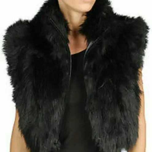 Diesel Vintage Faux Fur Black Vest Zip Front Made in Italy Y2K Goth Grunge Small