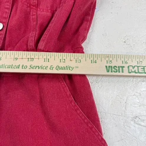 Day Moon Red Denim Romper Small Button Front Sleeveless Pockets Casual