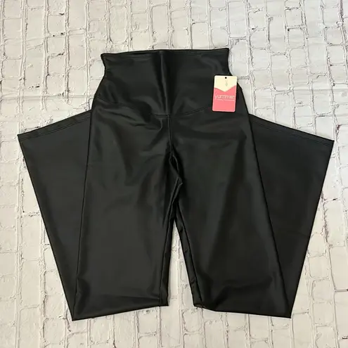 Yummie by Heather Thomson Matte Black Faux Leather Bootcut Shaping Pants Medium