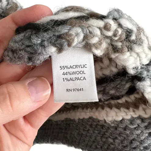 J. Jill Gray & White Chunky Knit Striped Wool Alpaca Blend Open Front Cardigan