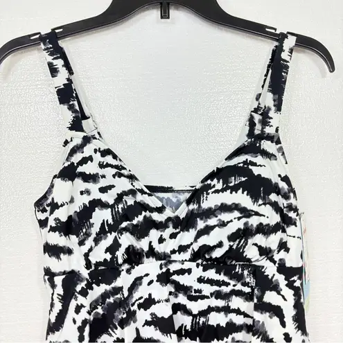 SWIM SOLUTUIONS NWT $102 Tiered Ruffle faukini one piece swimsuit 10 M Black Size M