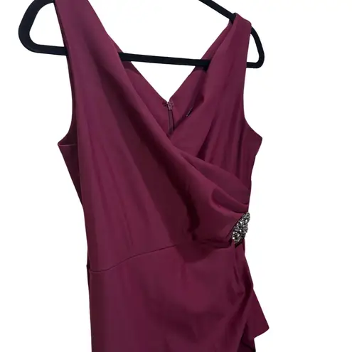 Alex Evenings Smoothing Compression Knit Mock Wrap Gown - Wine 12