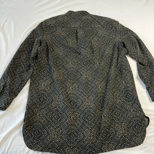 Lauren Ralph Lauren Women's XL Blouse Black Gold Tunic Sleek Silky