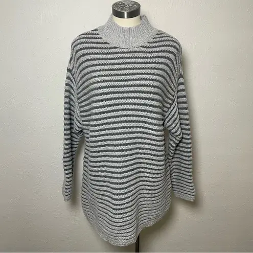 Haven Well Within Gray Striped Mock Neck Sweater M Chunky Knit Cozy Size M