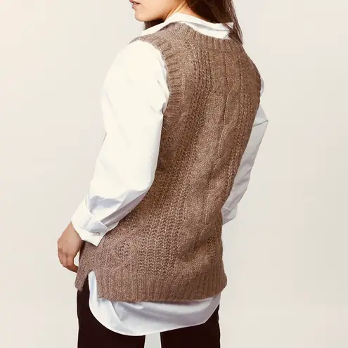 VERO MODA New Cable Knit V-Neck Sweater Vest Briella Brown Fossil