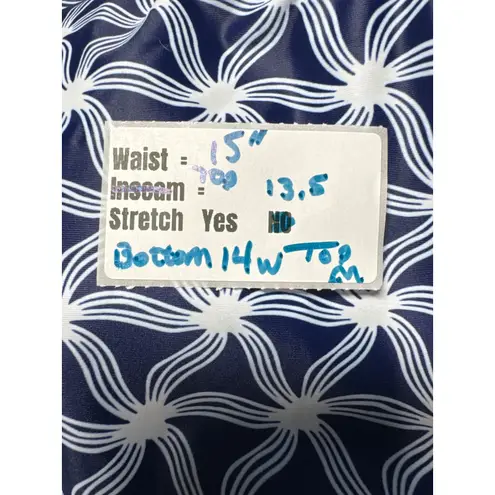 Yonique Swimsuit Set Skirted Bottom Navy White Floral Womens Sz M 14W Tankini Blue