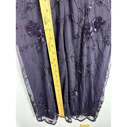 Patra Dress 6 Purple Beaded Sequin Sheer Overlay Cocktail Party Formal Midi