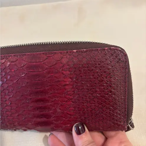Di Tanto Red Snakeskin Leather Zip Around Wallet