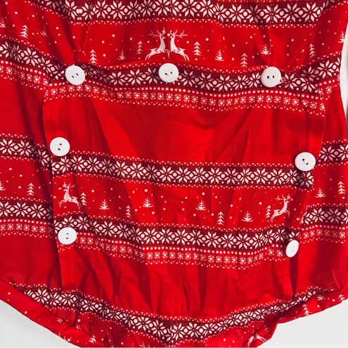 Yandy Red Reindeer Festive Print Romper Sleepwear Button Up Large Holiday Pj’s