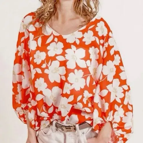 Vine & Love Orange and White Floral Blouse