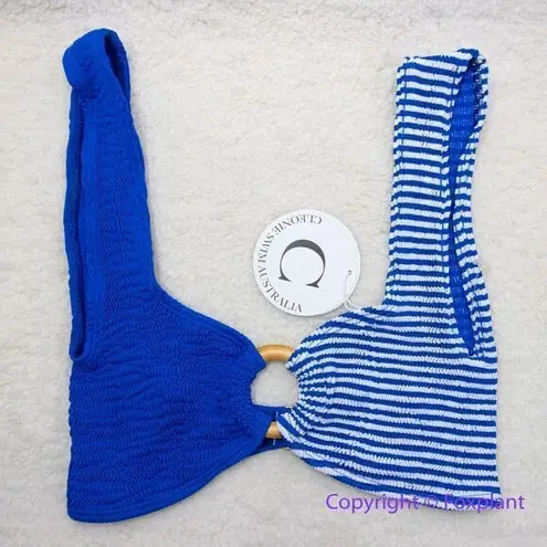 NEW Cleonie Free People Swim Australia blue bikini top blue stripe, one size Size L