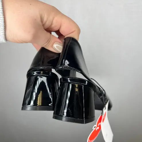 Cider Black Patent Leather Square Toe Slingback Block Heel Shoes Size 41