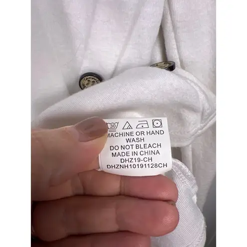 Harhay Women's Button Side Long Sleeve Top Medium White Cream Faux Suede Elbow P