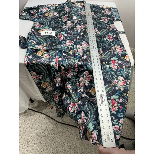 Womans Vtg Kathryn Bath Robe Green Floral Paisley Long Ash Front Tie Closure Med