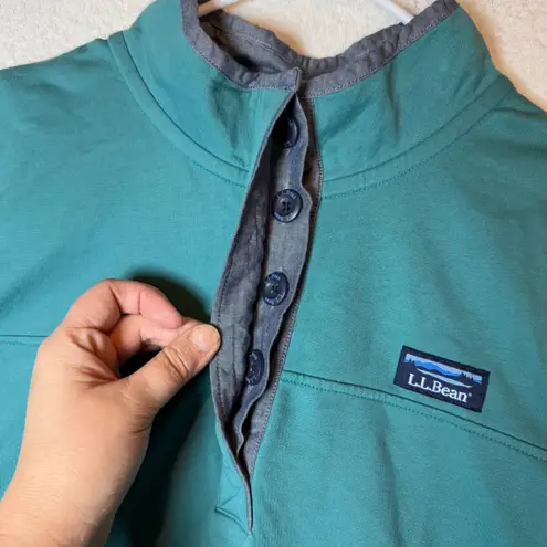 LL Bean Womens Teal 100% Cotton 1/4 Button Pullover Sweatshirt Size L Gorpcore Blue Size L
