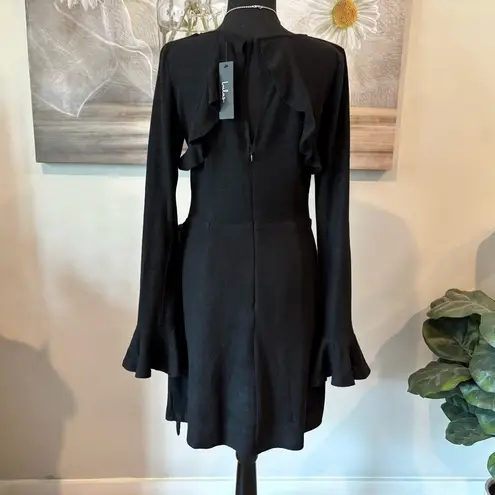 Lulus Black Ruffle Sleeve Dress NWT | Size M | Faux Wrap Skirt & Bell Cuff Size M