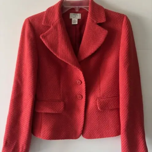Ann Taylor Loft 6P 100% Wool Blazer Red Textured Preppy Career Notch Heritage