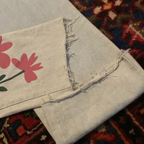 Midlook Distressed Floral Painted Denim Overalls Gray Size undefined