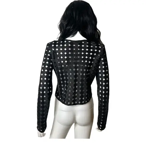 Alexis See Through Crop Top Women Size L Black Long Sleeve Laser Cut Out