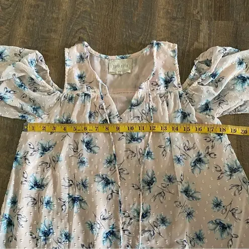 Moon River Top Cold Shoulder Pink Floral Appliqué Blouse