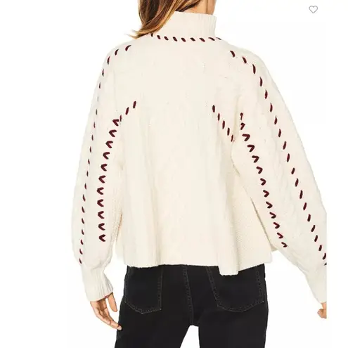 Ba&sh Whipstitch Cable-Knit Mock Neck Sweater in Cream