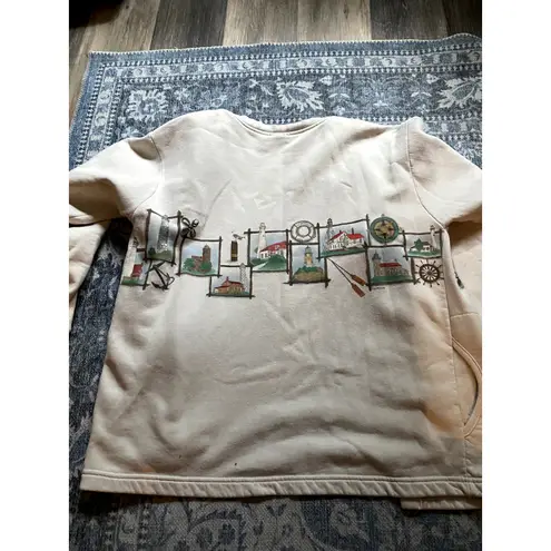 Vintage Embroidered Cana Island Long Sleeve White Button Cardigan Large Coastal