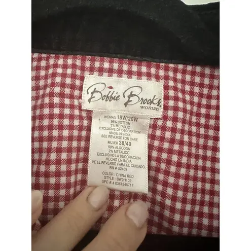 Bobbie & Brooks Vtg Bobbie Brooks Flannel Shirt Velvet Collar Sz 18W 20W Gingham Sparkle Mittens