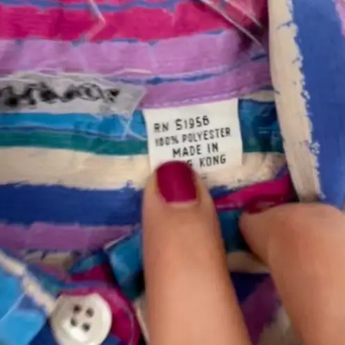 Vintage 1980s Evan Picone Pink & Purple Striped Button Down Blouse Medium