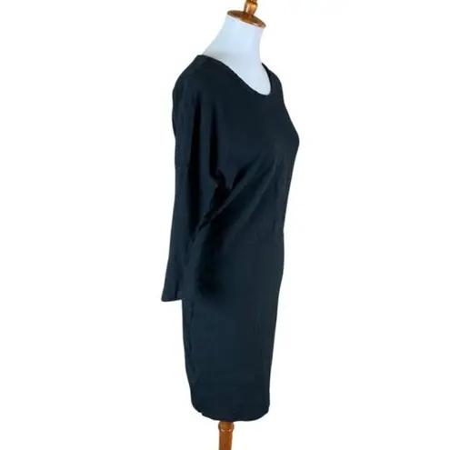 James Perse Black Stretch Knit Dress 3 Sleeve Minimalist Casual Soft Cotton L