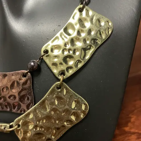 Multi Layered Necklace With Brass, Copper, and Gold Color Hammered Plates