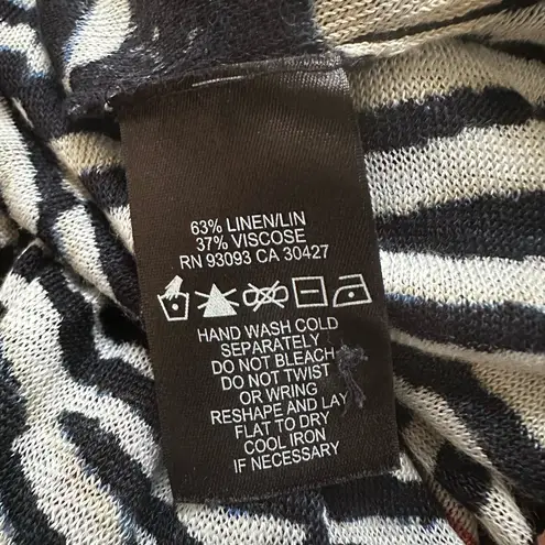 Nic+Zoe Blue White Stripe Linen Sweater Cardigan Artsy Coastal Nautical Preppy