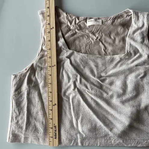 Allie Rose Beige Cropped Linen Blend Blouse Size L Square Neck Casual Summer Top Tan Size L