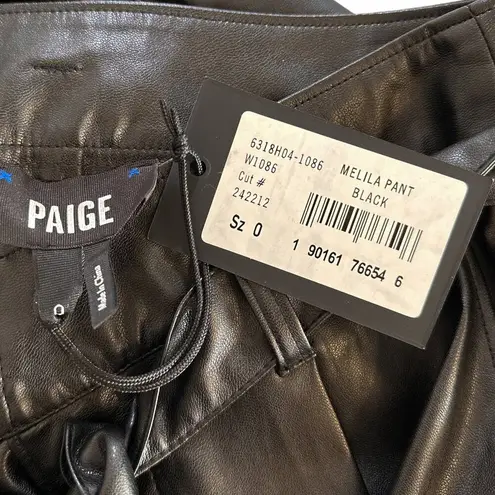 Paige  NEW Melila Faux Leather Paper Bag High Waisted Tie Front Crop Pant Black 0